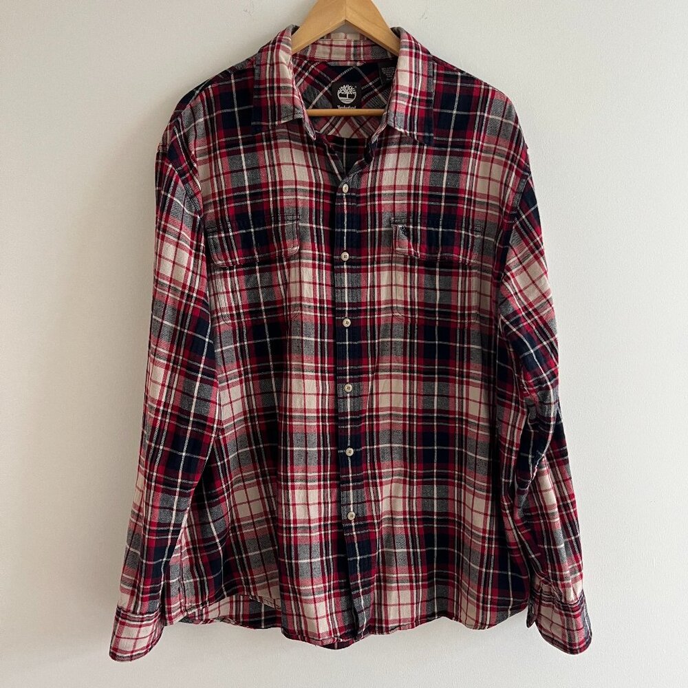 Timberland‎ Plaid Flannel Shirt XL Red Navy Lumberjack Workwear 100% Cotton